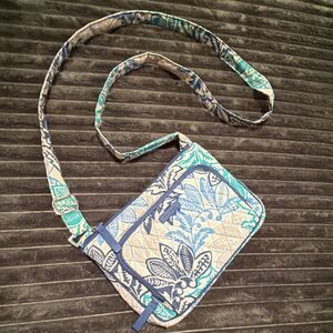 Vera Bradley Women's Blue Teal Gray Floral Quilted Cotton Crossbody Bag